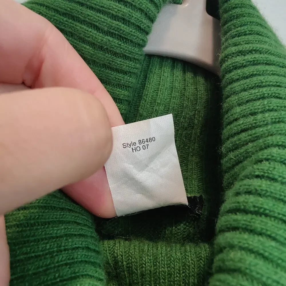 J. Crew Y2K Womens Sz S Green Cable Knit Turtleneck Sweater Wool Cashmere Fitted